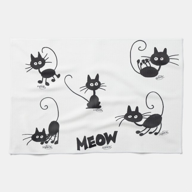 Cartoon Black Cat Kitchen Towel (Horizontal)