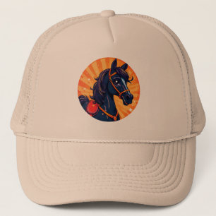 Cartoon Black Horse With Vibrant Background Trucker Hat