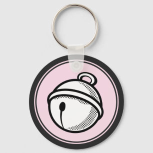 Cartoon Black White Cat Bell Pop Art Graphic Keych Keychain