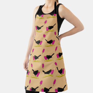 Cartoon Blackbird Eating A Ice Cream Pattern Apron