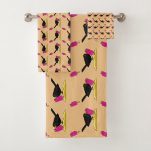 Cartoon Blackbird Eating A Ice Cream Pattern Bath Towel Set