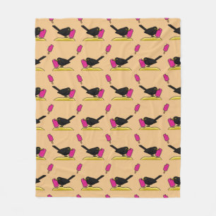Cartoon Blackbird Eating A Ice Cream Pattern Fleece Blanket