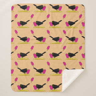 Cartoon Blackbird Eating A Ice Cream Pattern Sherpa Blanket