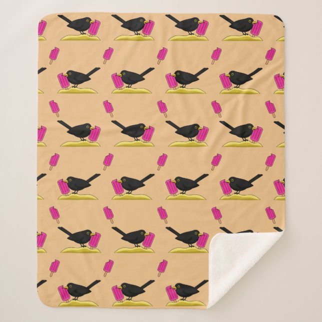 Cartoon Blackbird Eating A Ice Cream Pattern Sherpa Blanket (Front)