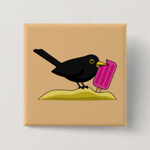 Cartoon Blackbird Eating An Ice Cream 2 Inch Square Button
