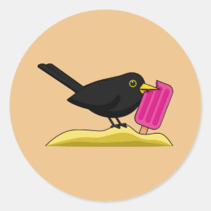 Cartoon Blackbird Eating An Ice Cream Classic Round Sticker