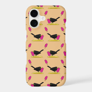 Cartoon Blackbird Eating An Ice Cream Pattern