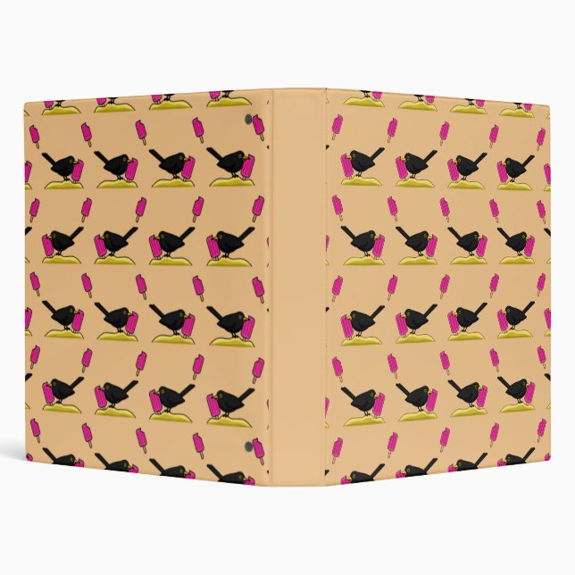 Cartoon Blackbird Eating An Ice Cream Pattern Binder (Background)