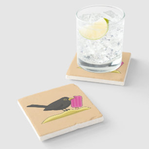 Cartoon Blackbird Eating An Ice Cream Stone Coaster