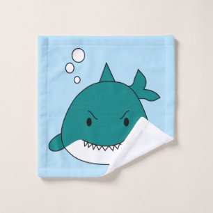 Cartoon Blue And White Shark Bath Towel Set