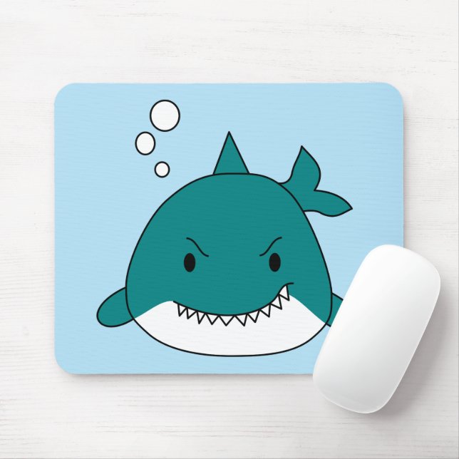 Cartoon Blue And White Shark Mouse Pad (With Mouse)