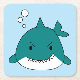 Cartoon Blue And White Shark Square Paper Coaster