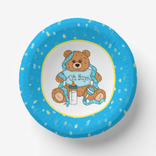 Cartoon blue and yellow Teddy Bear Baby Shower  Paper Plate