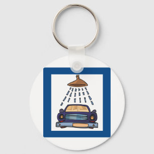 Cartoon Blue Car Wash Vintage Auto Detailing Keychain