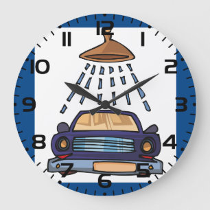 Cartoon Blue Car Wash Vintage Auto Detailing Large Clock