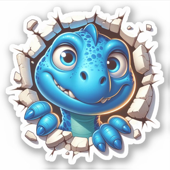 Cartoon Blue Dinosaur Peeking from Cracked (Front)