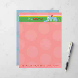 Cartoon Blue Elephant Fun Pink Dots Kids Children Letterhead