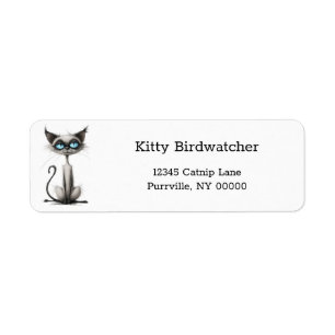 Cartoon Blue Eyes Siamese Cat Funny Return Address