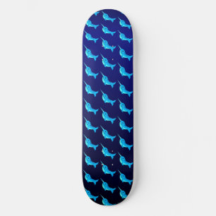 Cartoon blue narwhals pattern on Navy Blue Skateboard