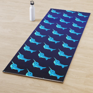 Cartoon blue narwhals pattern on Navy Blue Yoga Mat
