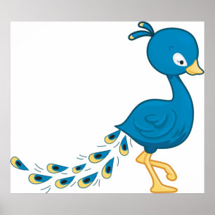 Cartoon Blue Peacock Bird Poster