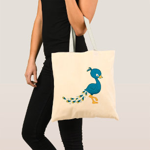 Cartoon Blue Peacock Bird Tote Bag