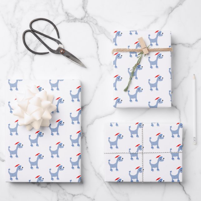 Cartoon blue poodle Posh Paws Christmas  Wrapping Paper Sheet (Front)