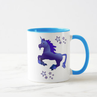 Cartoon Blue Unicorn and Stars Mug