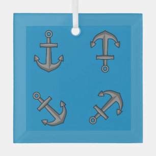 Cartoon Boat Anchor Set Glass Ornament