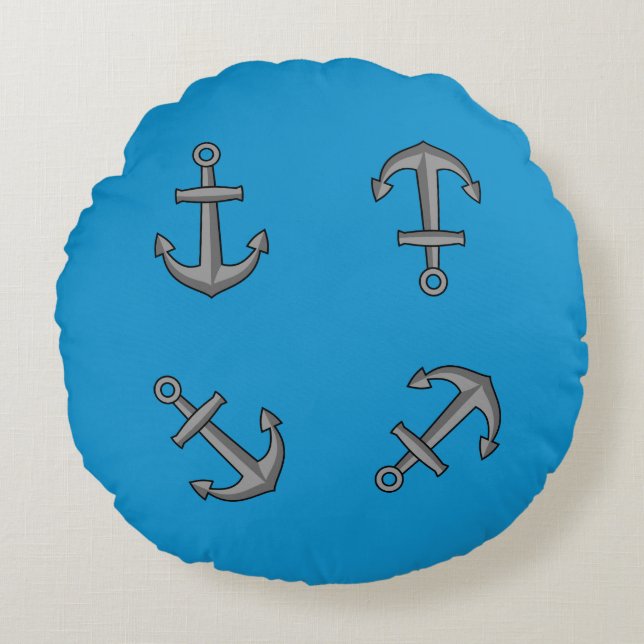 Cartoon Boat Anchor Set Round Pillow (Front)