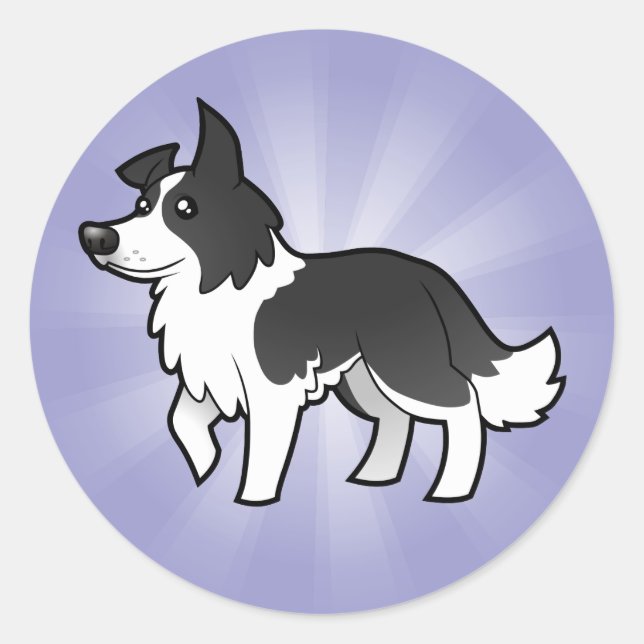 Cartoon Border Collie Classic Round Sticker (Front)