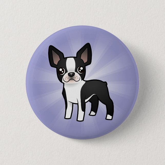Cartoon Boston Terrier 2 Inch Round Button (Front)
