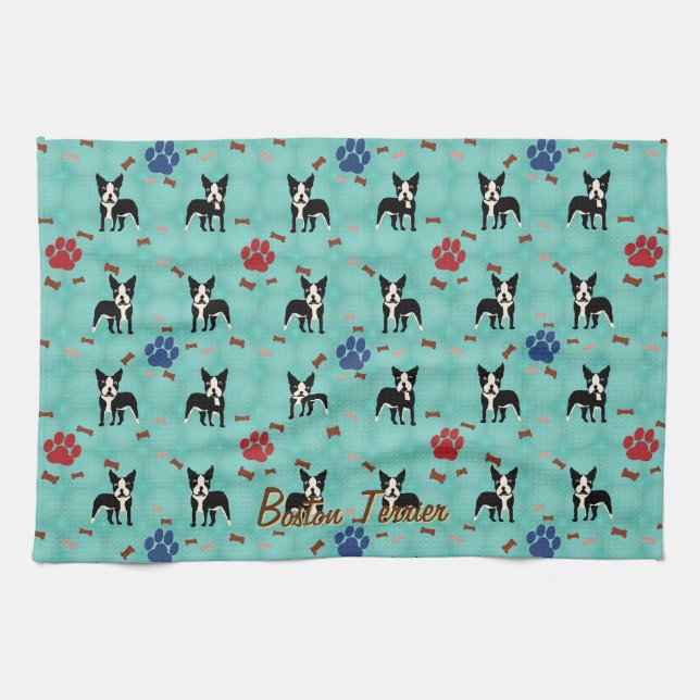 Cartoon Boston Terrier Kitchen Towel (Horizontal)