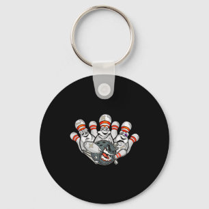 Cartoon Bowler Scared Bowling Pins Funny Sport Hal Keychain