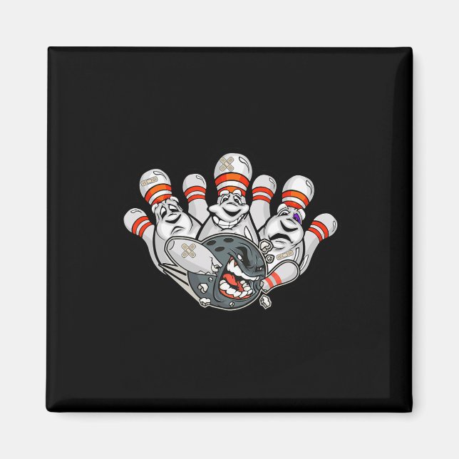 Cartoon Bowler Scared Bowling Pins Funny Sport Hal Magnet (Front)