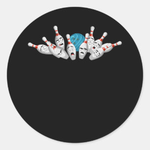 Cartoon Bowling Scared Bowling Pins Funny Sport Bo Classic Round Sticker