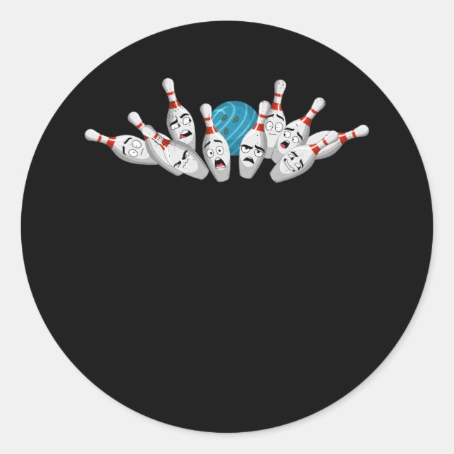 Cartoon Bowling Scared Bowling Pins Funny Sport Bo Classic Round Sticker (Front)