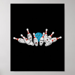 Cartoon Bowling Scared Bowling Pins Funny Sport Bo Poster