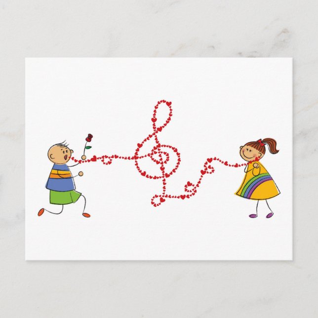 Cartoon Boy Girl Cute Love Song Serenade Proposal Postcard (Front)