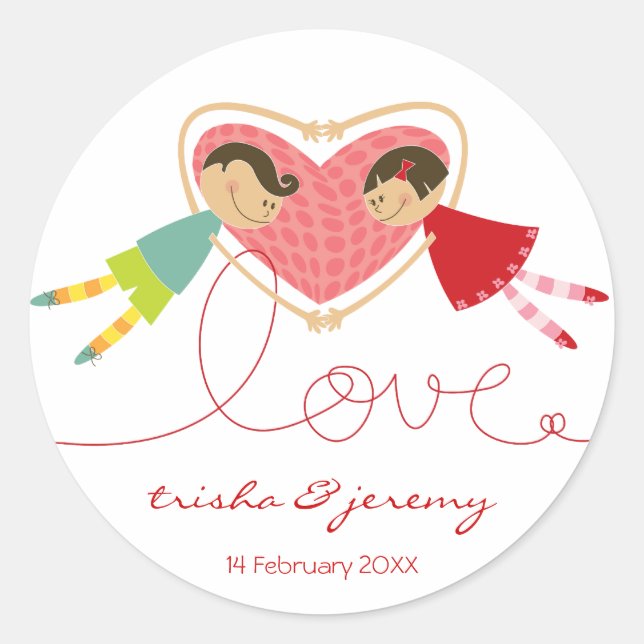 Cartoon Boy Girl Love Whimsical Wedding Sticker (Front)
