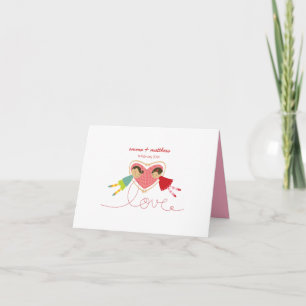 Cartoon Boy Hearts Girl Loopy Love Cute Thank You Card