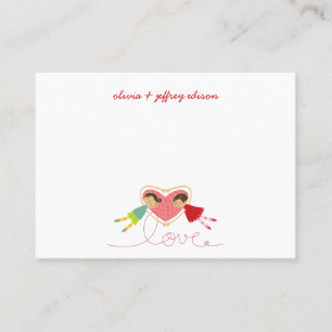 Cartoon Boy Hearts Girl Valentine Place Table Card