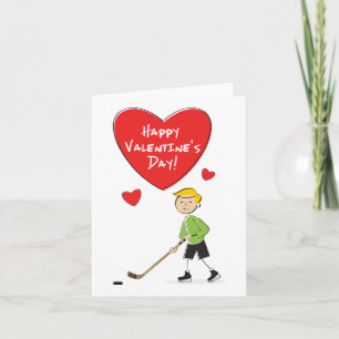 Cartoon Boy Hockey Valentines Card