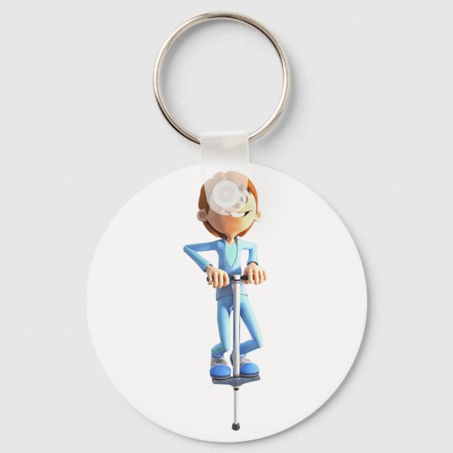 Cartoon Boy on a Pogo Stick Keychain (Front)