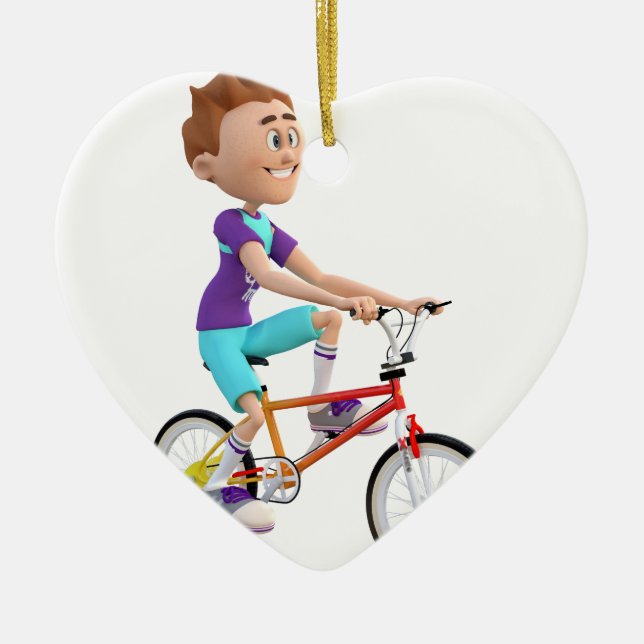 Cartoon Boy Riding A Bike Ceramic Ornament (Front)