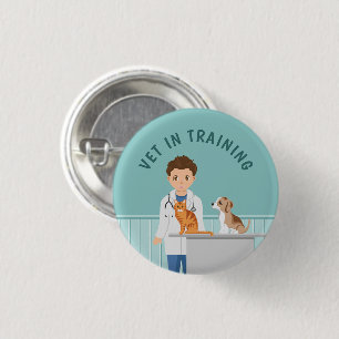 Cartoon Boy Veterinarian And Text Vet In Training 1 Inch Round Button