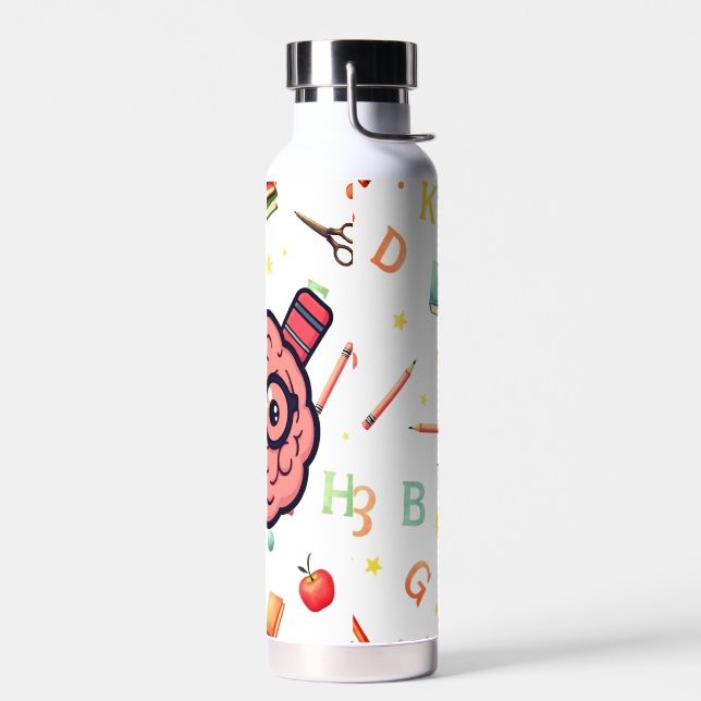 Cartoon Brain Back to School Kids Water Bottle (Left)