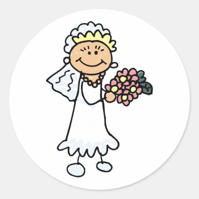 Cartoon Bride Classic Round Sticker (Front)