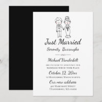 Cartoon Bride Groom Black Just Married Wedding 