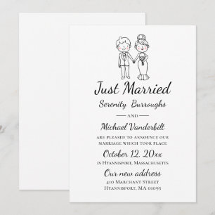 Cartoon Bride Groom Just Married Wedding Announcement